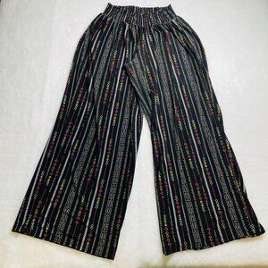 West Loop Womens Black Smock Elastic Waist Geometric Flare Palazzo Pants Sz L/XL